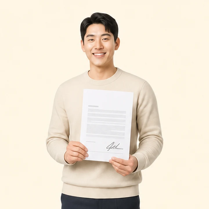 신용불량 캐스퍼 장기렌트 서면 견적서를 들고 있는 고객